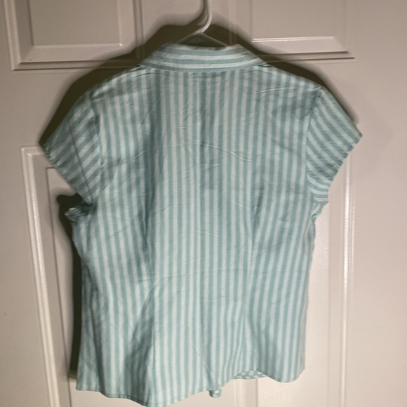 Millenium Striped Button Down SS EUC Pale Blue - Picture 4 of 6